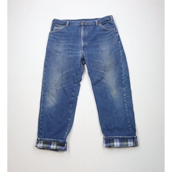 Vintage 90s Dickies Mens 40x30 Distressed Flannel Lined Wide Leg Denim Jeans